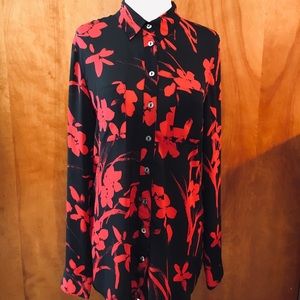 GUESS Black & Red Floral Blouse Size S